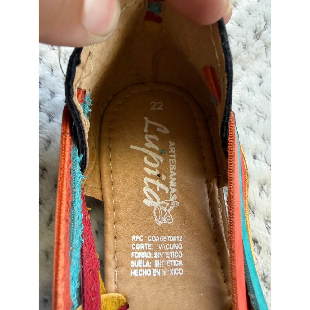 Women's Authentic Mexican Huarache Flats Leather Rainbow Slip On; Size 5 - Picture 4 of 6